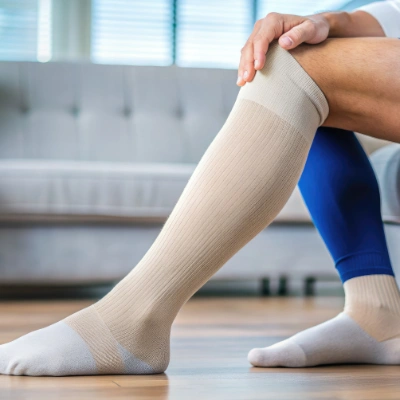 patient with leg compression sock west coast wound care